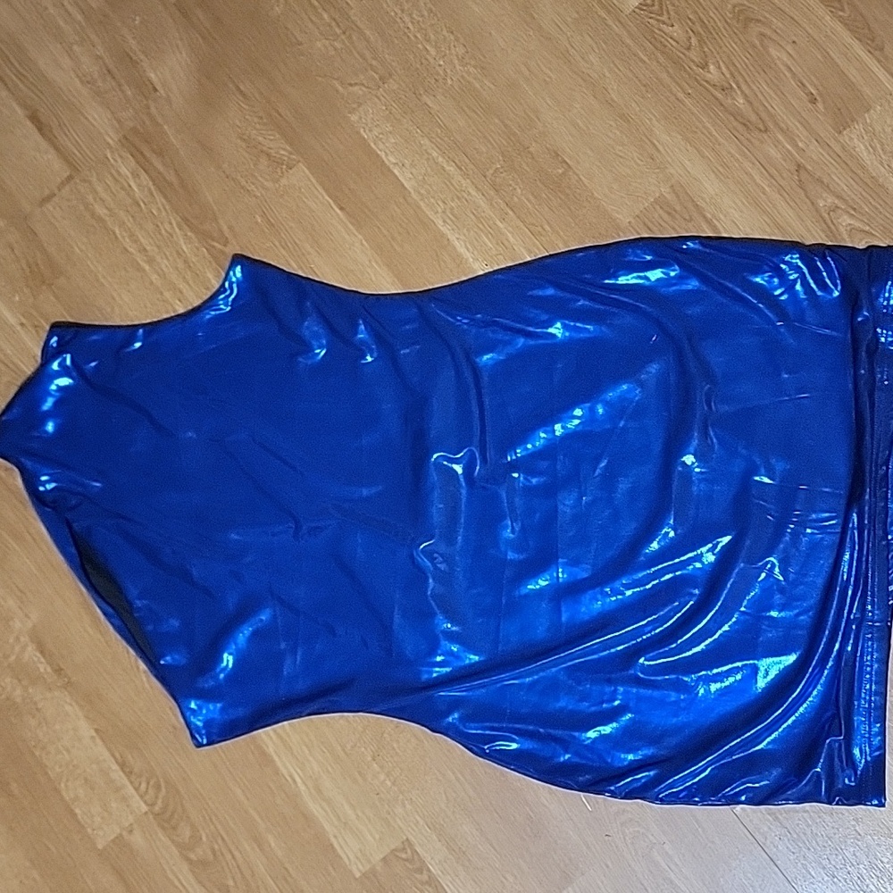 Metallic blue 1 shoulder slinky dress